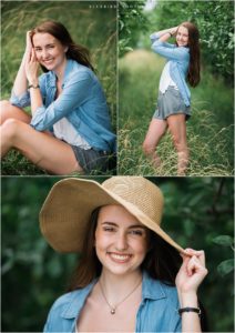 Girl in hat poses at Cook's Orchard in Fort Wayne for senior pictures
