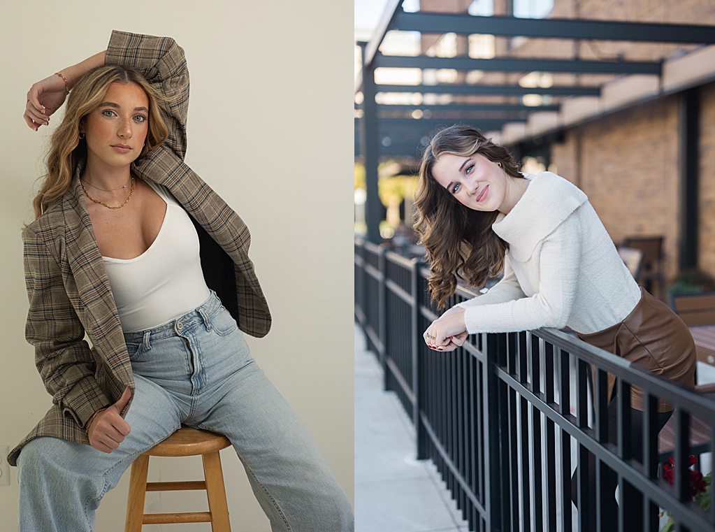Senior portraits taken in downtown auburn, IN and in the Bluebird Photography studio