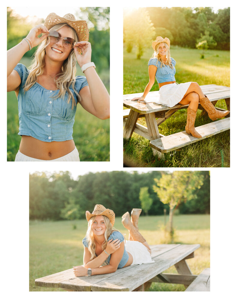 bishiop dwenger senior girl poses for portraits in a country girl outfit